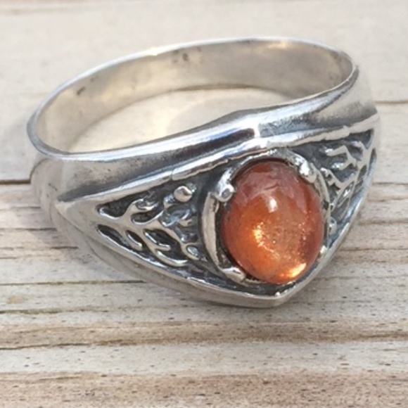 Celtic Tree Ring Sterling Silver Natural Sunstone - Picture 3 of 15